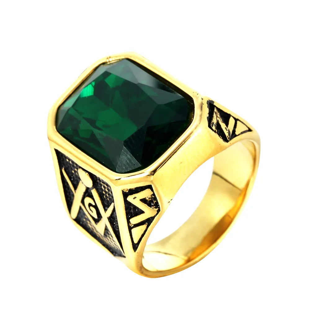 Wholesale Jewelry Retro Shiny Square 304 Stainless Steel Glass Stone 18K Gold Plated Inlay Rings