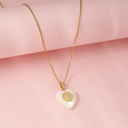 Wholesale Jewelry Simple Style Heart Shape Shell 304 Stainless Steel Shell 18K Gold Plated Plating Pendant Necklace