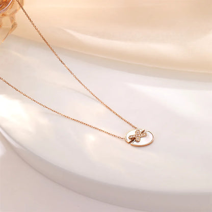 Wholesale Jewelry Simple Style Classic Style Round 304 Stainless Steel Shell Shell Zircon Rose Gold Plated Plating Pendant Necklace