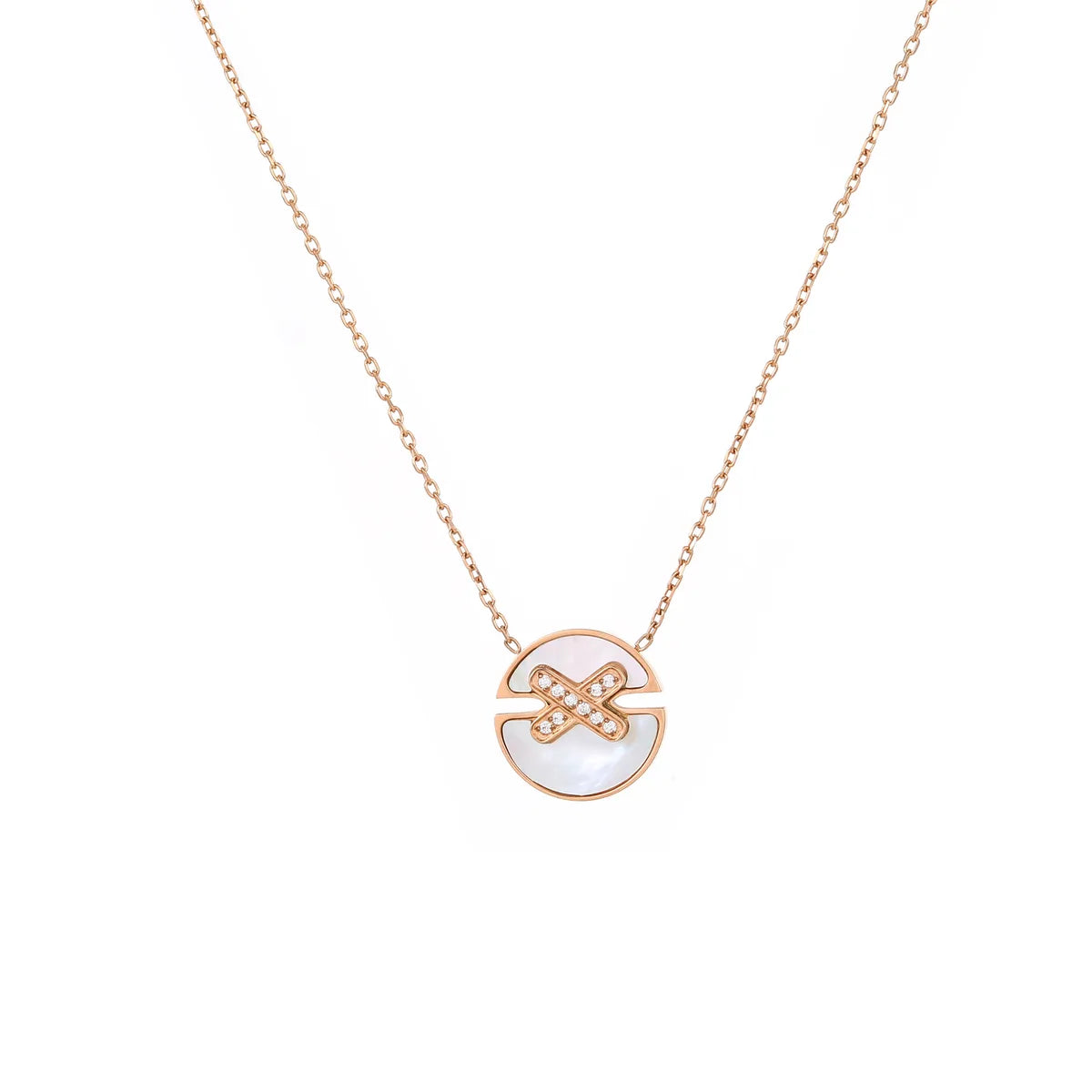 Wholesale Jewelry Simple Style Classic Style Round 304 Stainless Steel Shell Shell Zircon Rose Gold Plated Plating Pendant Necklace