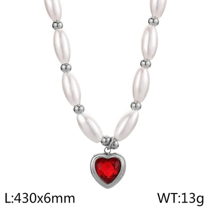 304 Stainless Steel 18K Gold Plated Simple Style Beaded Heart Shape Pendant Necklace