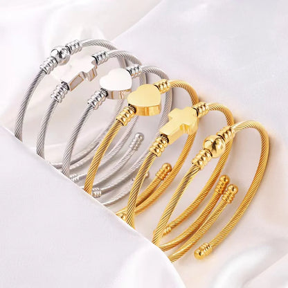 Simple Style Classic Style Heart Shape 304 Stainless Steel Bangle In Bulk