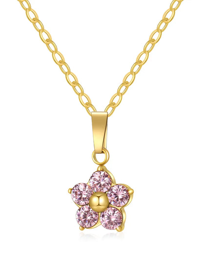 304 Stainless Steel Simple Style Classic Style Inlay Flower Zircon Pendant Necklace