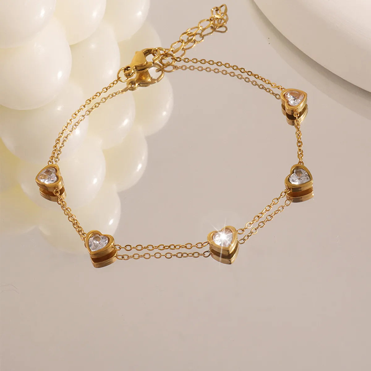 Simple Style Classic Style Heart Shape 304 Stainless Steel 18K Gold Plated Zircon Bracelets In Bulk