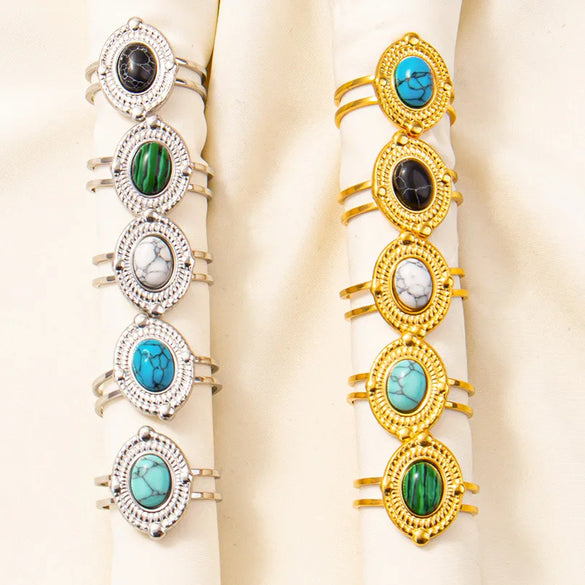 304 Stainless Steel Simple Style Classic Style Inlay Round Artificial Gemstones Rings