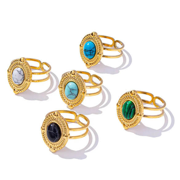 304 Stainless Steel Simple Style Classic Style Inlay Round Artificial Gemstones Rings