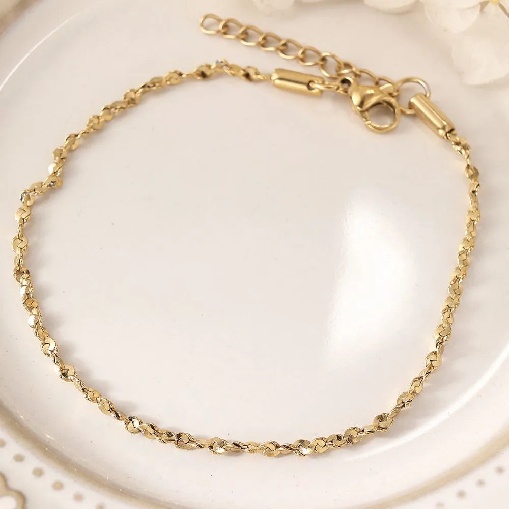 Simple Style Classic Style Solid Color 302 Stainless Steel 18K Gold Plated Bracelets In Bulk