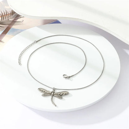 304 Stainless Steel Simple Style Commute Dragonfly Pendant Necklace