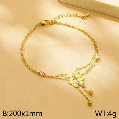 Simple Style Butterfly 304 Stainless Steel 18K Gold Plated Rhinestones Shell Bracelets In Bulk