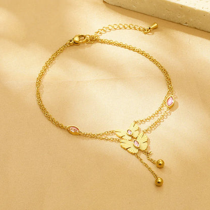 Simple Style Butterfly 304 Stainless Steel 18K Gold Plated Rhinestones Shell Bracelets In Bulk