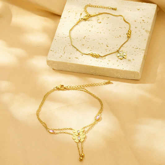 Simple Style Butterfly 304 Stainless Steel 18K Gold Plated Rhinestones Shell Bracelets In Bulk