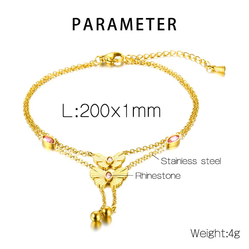 Simple Style Butterfly 304 Stainless Steel 18K Gold Plated Rhinestones Shell Bracelets In Bulk