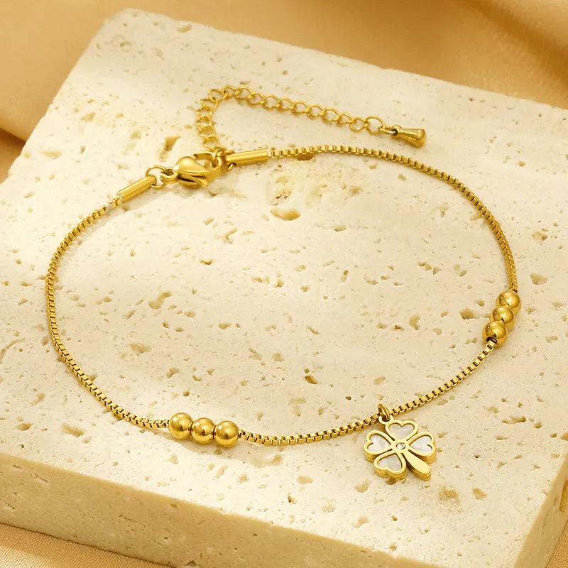 Simple Style Butterfly 304 Stainless Steel 18K Gold Plated Rhinestones Shell Bracelets In Bulk