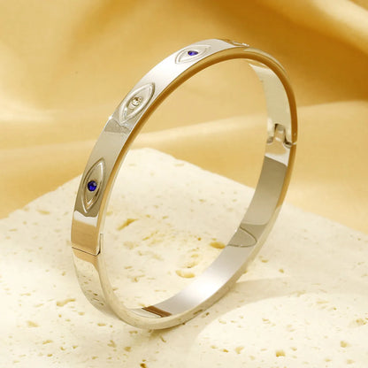 Simple Style Devil'S Eye 304 Stainless Steel 18K Gold Plated Rhinestones Bangle In Bulk