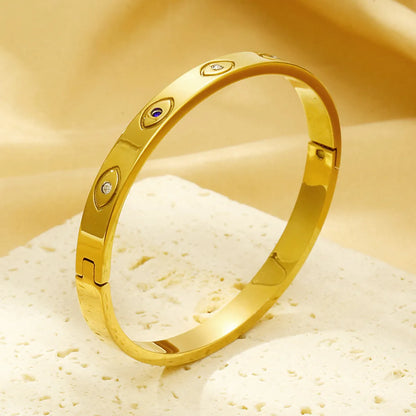 Simple Style Devil'S Eye 304 Stainless Steel 18K Gold Plated Rhinestones Bangle In Bulk