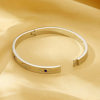 Simple Style Devil'S Eye 304 Stainless Steel 18K Gold Plated Rhinestones Bangle In Bulk