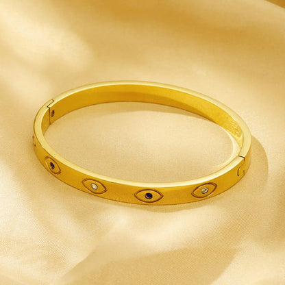 Simple Style Devil'S Eye 304 Stainless Steel 18K Gold Plated Rhinestones Bangle In Bulk