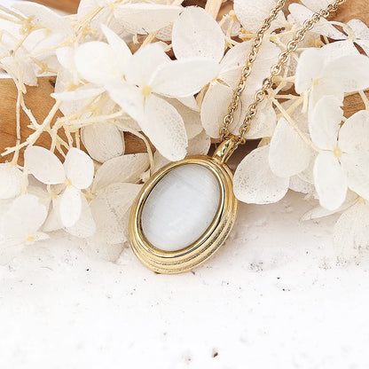 304 Stainless Steel Simple Style Inlay Oval Natural Stone Pendant Necklace