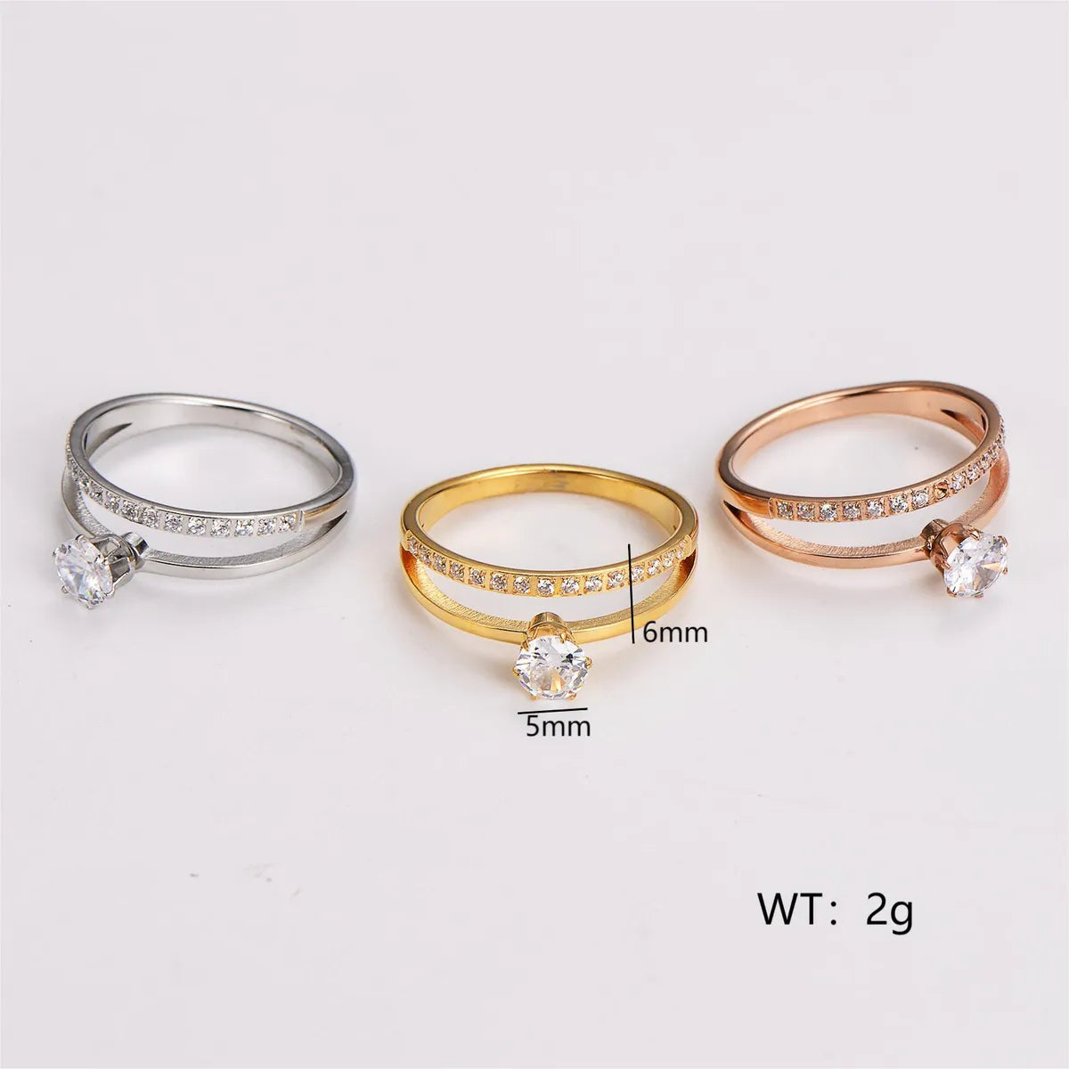 304 Stainless Steel Simple Style Shiny Geometric Zircon Rings