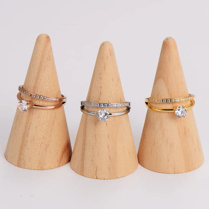 304 Stainless Steel Simple Style Shiny Geometric Zircon Rings