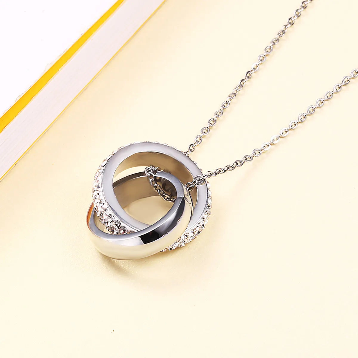 304 Stainless Steel Simple Style Shiny Plating Inlay Double Ring Rhinestones Jewelry Set