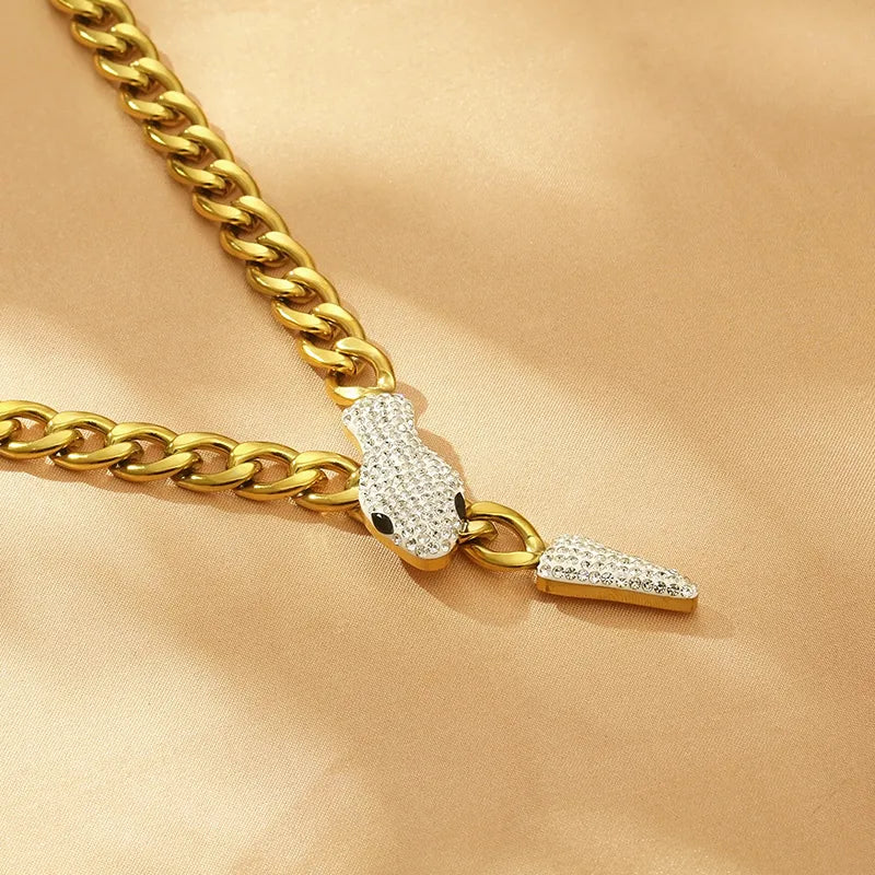 304 Stainless Steel 18K Gold Plated Simple Style Snake Pendant Necklace