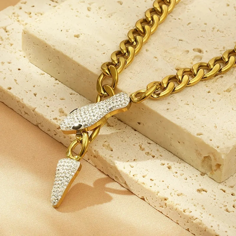 304 Stainless Steel 18K Gold Plated Simple Style Snake Pendant Necklace