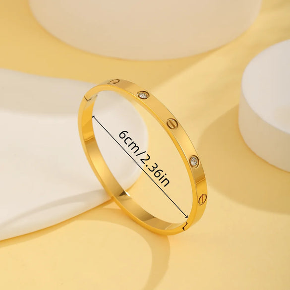 Simple Style Solid Color 304 Stainless Steel 18K Gold Plated Rhinestones Bangle In Bulk