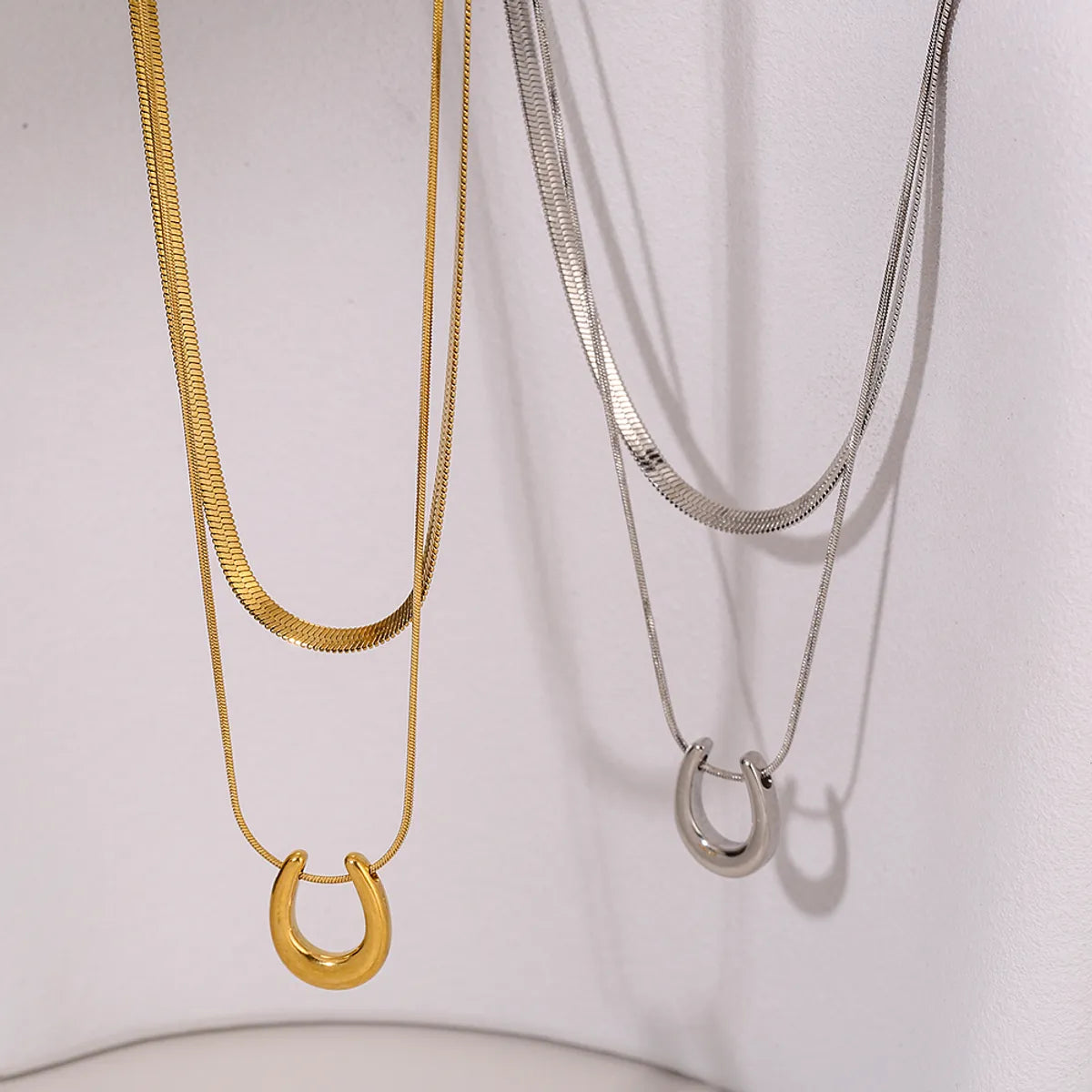 304 Stainless Steel Solid Color Layered Necklaces