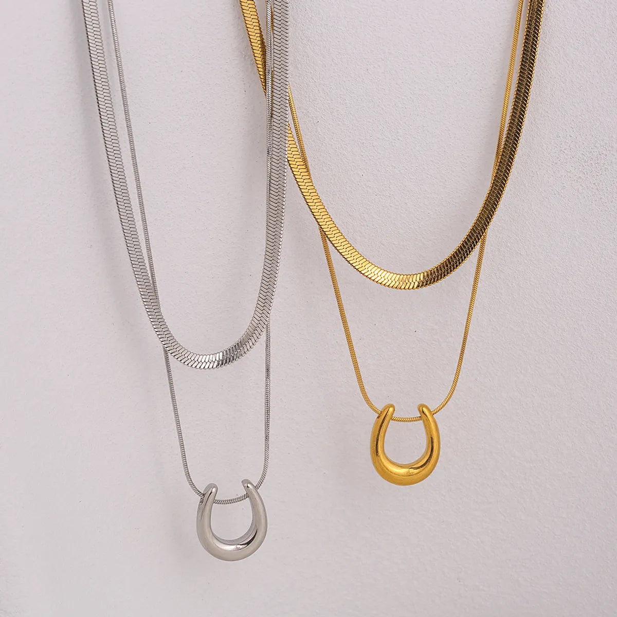 304 Stainless Steel Solid Color Layered Necklaces