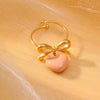 304 Stainless Steel Sweet Enamel Plating Heart Shape Bow Knot Charm Rings Open Rings