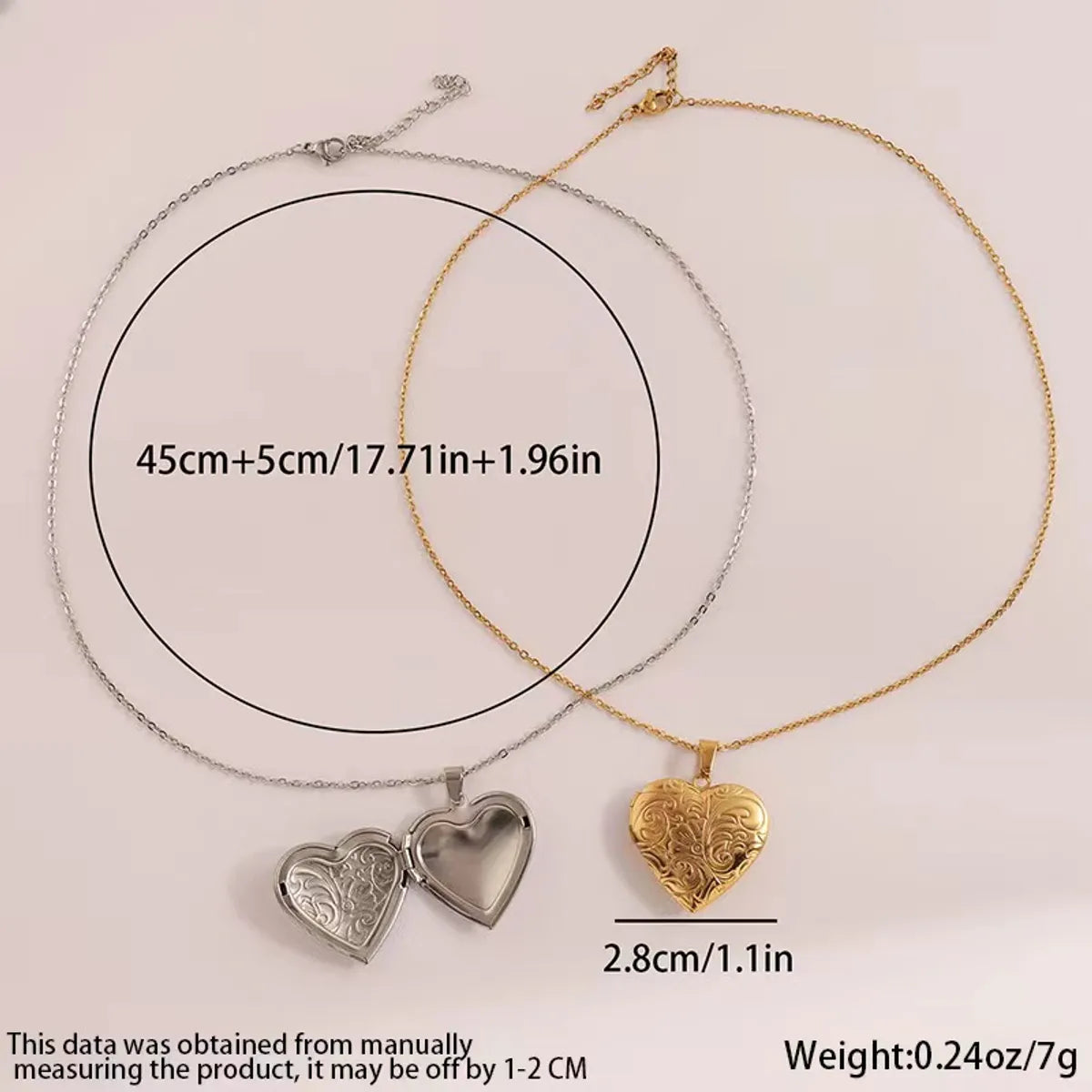 304 Stainless Steel 18K Gold Plated Sweet Simple Style Heart Shape Pendant Necklace Locket Necklace