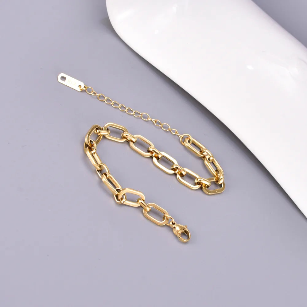 304 Stainless Steel Titanium Steel 18K Gold Plated Basic Simple Style Classic Style Plating Solid Color Bracelets Necklace