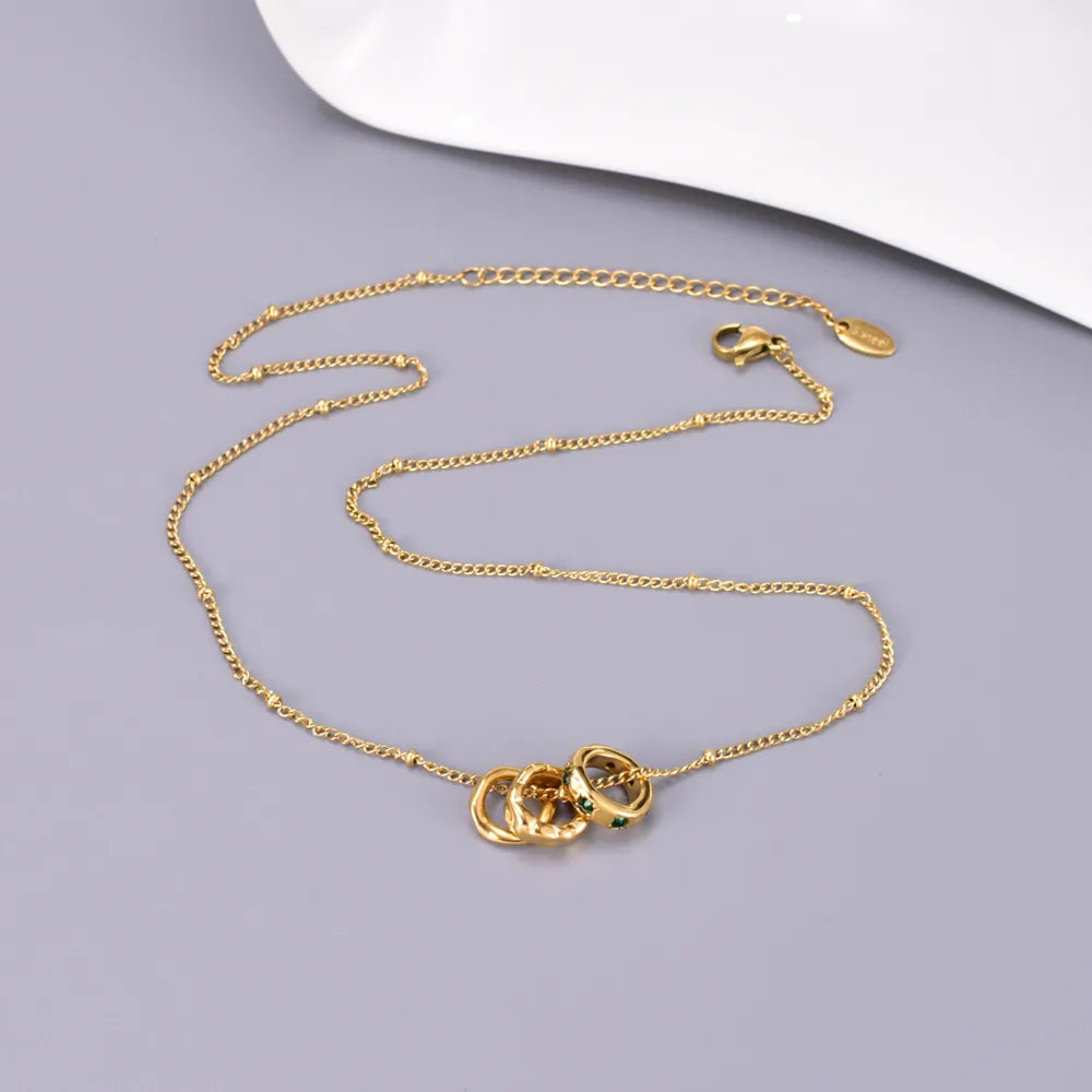 304 Stainless Steel Titanium Steel 18K Gold Plated Elegant Simple Style Plating Inlay Solid Color Rhinestones Pendant Necklace