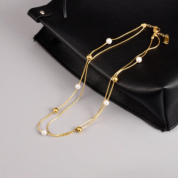 Wholesale Jewelry Elegant Simple Style Solid Color 304 Stainless Steel Titanium Steel Artificial Pearls 18K Gold Plated Plating Necklace