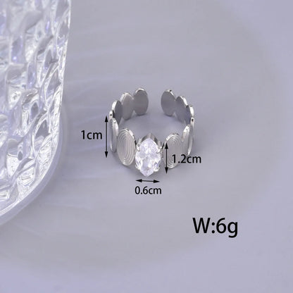 304 Stainless Steel Titanium Steel 18K Gold Plated Simple Style Inlay Round Artificial Rhinestones Open Rings