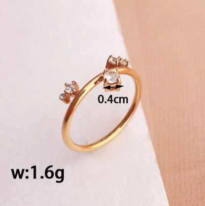 304 Stainless Steel Titanium Steel 18K Gold Plated Simple Style Inlay Round Zircon Rings