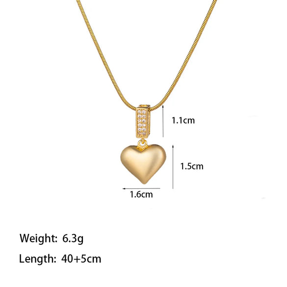 304 Stainless Steel 18K Gold Plated Cute Simple Style Commute Inlay Heart Shape Artificial Rhinestones Pendant Necklace