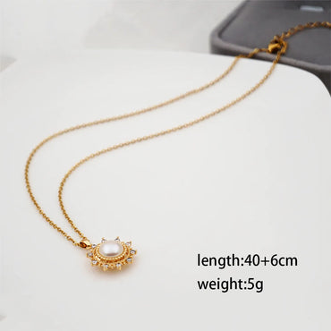 304 Stainless Steel Titanium Steel Copper Gold Plated Simple Style Handmade Inlay Sun Rhinestones Freshwater Pearl Pendant Necklace