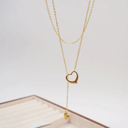 304 Stainless Steel Titanium Steel Gold Plated IG Style Casual Simple Style Handmade Hollow Out Heart Shape Double Layer Necklaces