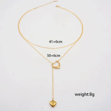 304 Stainless Steel Titanium Steel Gold Plated IG Style Casual Simple Style Handmade Hollow Out Heart Shape Double Layer Necklaces