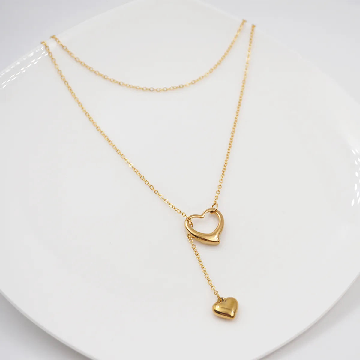 304 Stainless Steel Titanium Steel Gold Plated IG Style Casual Simple Style Handmade Hollow Out Heart Shape Double Layer Necklaces