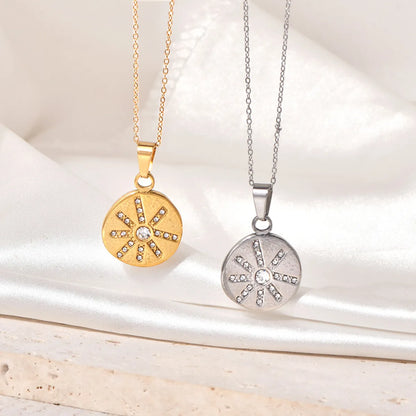 304 Stainless Steel Titanium Steel Simple Style Inlay Star Zircon Pendant Necklace