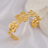Vintage Style Roman Style Stripe Leaves Flower 304 Stainless Steel 18K Gold Plated Bangle In Bulk