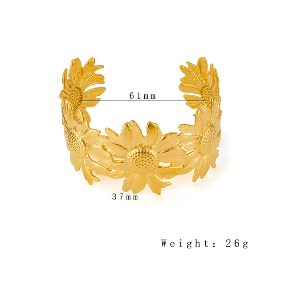 Vintage Style Roman Style Stripe Leaves Flower 304 Stainless Steel 18K Gold Plated Bangle In Bulk