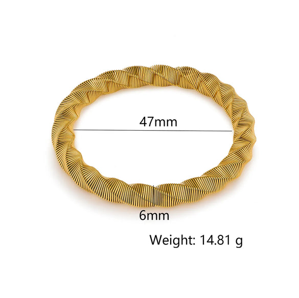 Vintage Style Roman Style Stripe Leaves Flower 304 Stainless Steel 18K Gold Plated Bangle In Bulk