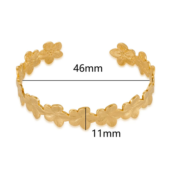 Vintage Style Roman Style Stripe Leaves Flower 304 Stainless Steel 18K Gold Plated Bangle In Bulk