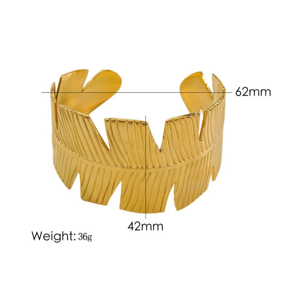Vintage Style Roman Style Stripe Leaves Flower 304 Stainless Steel 18K Gold Plated Bangle In Bulk