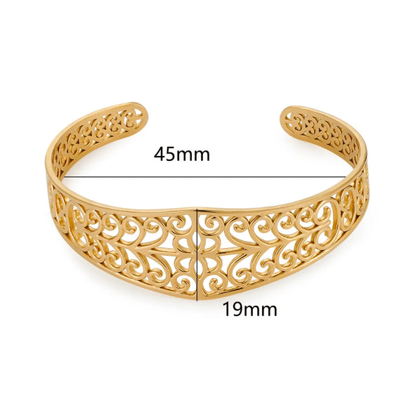 Vintage Style Roman Style Stripe Leaves Flower 304 Stainless Steel 18K Gold Plated Bangle In Bulk