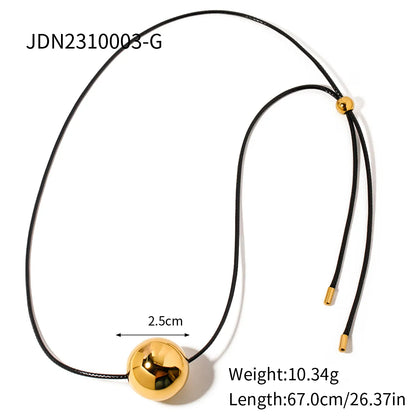 304 Stainless Steel Wax Rope 16K Gold Plated IG Style Simple Style Ball Necklace